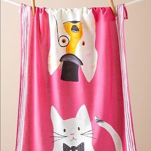 NWT Anthropologie Fancy Friends Dish Kitchen Towel Cat Dog Bowtie